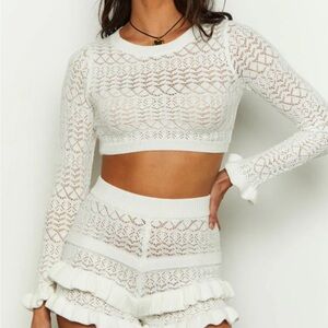 Beginning Boutique Lori White Knit Ruffle Top